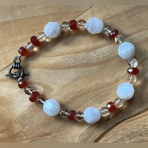 Artisan Handmade Faceted Mother of Pearl, Citrine and Carnelian Bracelet